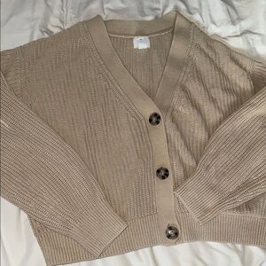 H&M Tan Ribbed Knit Cardigan Sweater